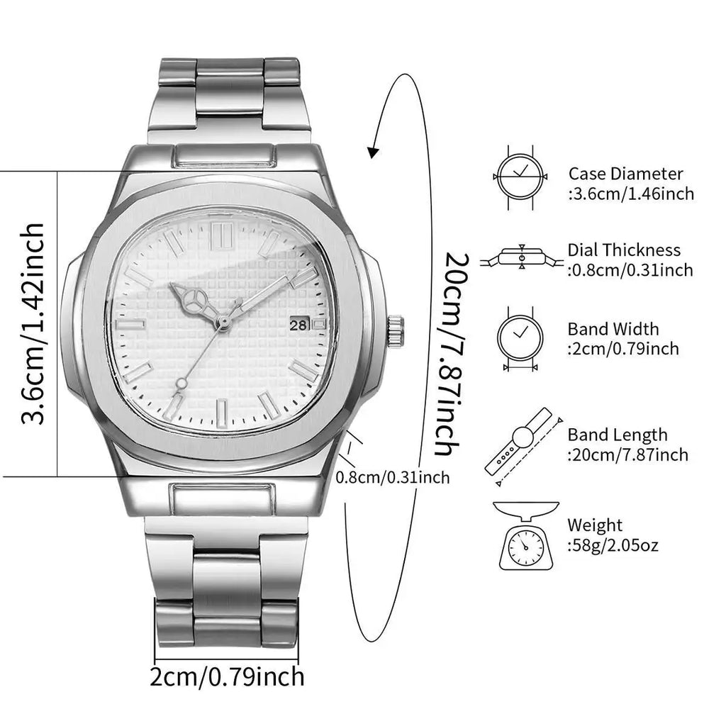 Ceas pătrat de lux pentru bărbați - Calendar cu cuarț