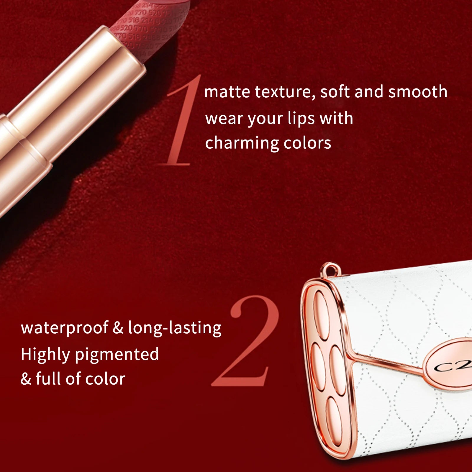 C2U -Luxury Lipstick Set, Waterproof & Long-Lasting