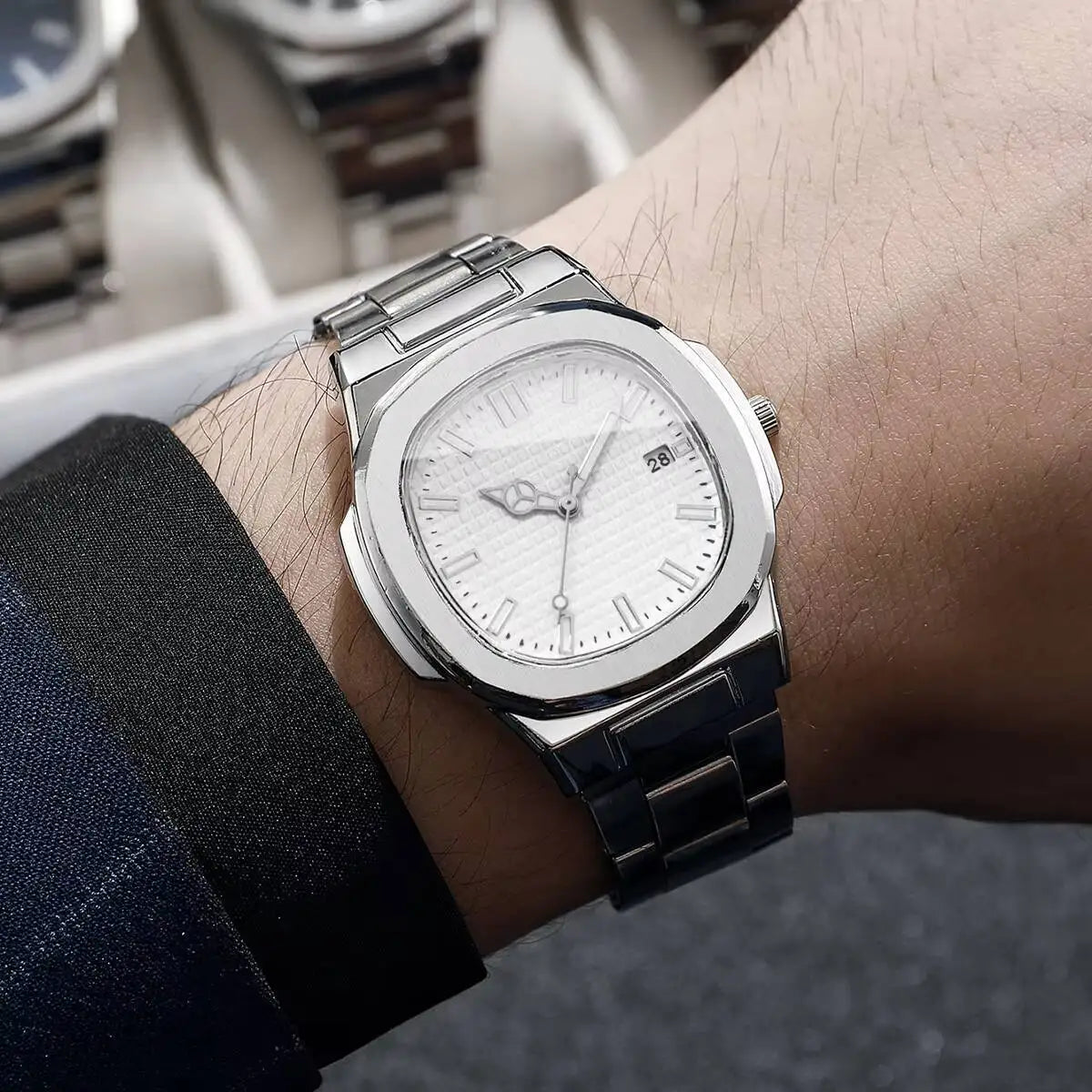 Ceas pătrat de lux pentru bărbați - Calendar cu cuarț