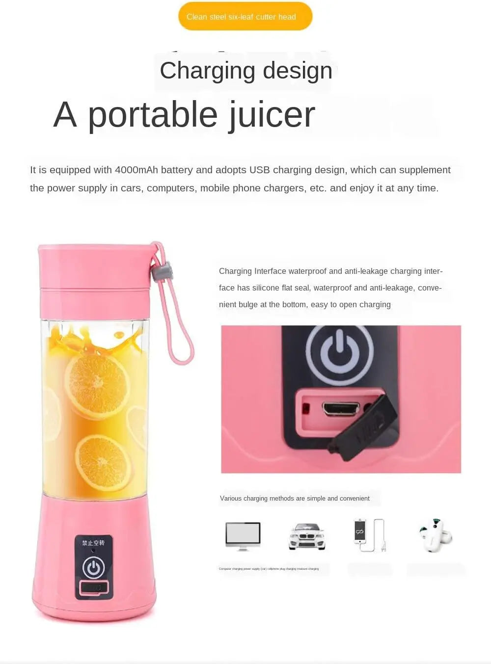 Portable USB Rechargeable Blender
