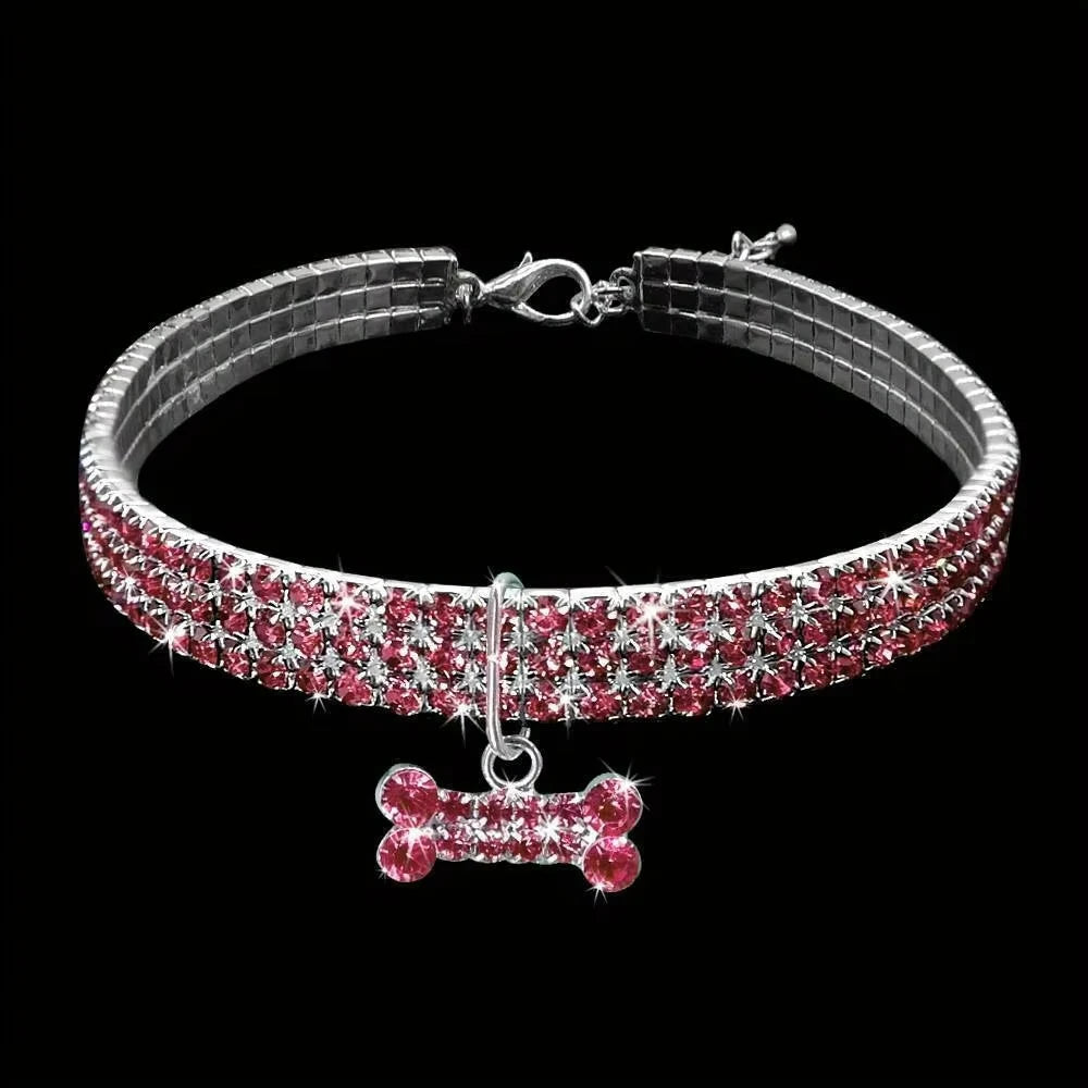 Bling Bone Pet Collar - Adjustable Rhinestone Necklace for Dogs & Cats
