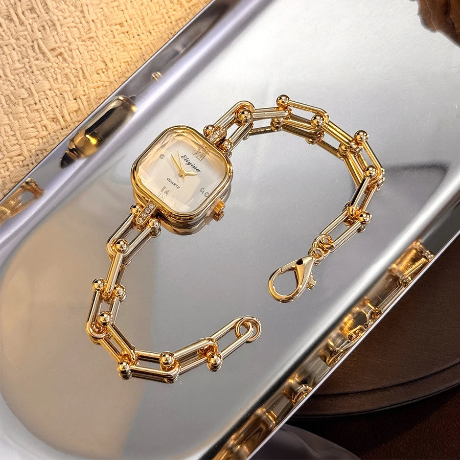 Ceas de damă cu brățară din sticlă multifațetată